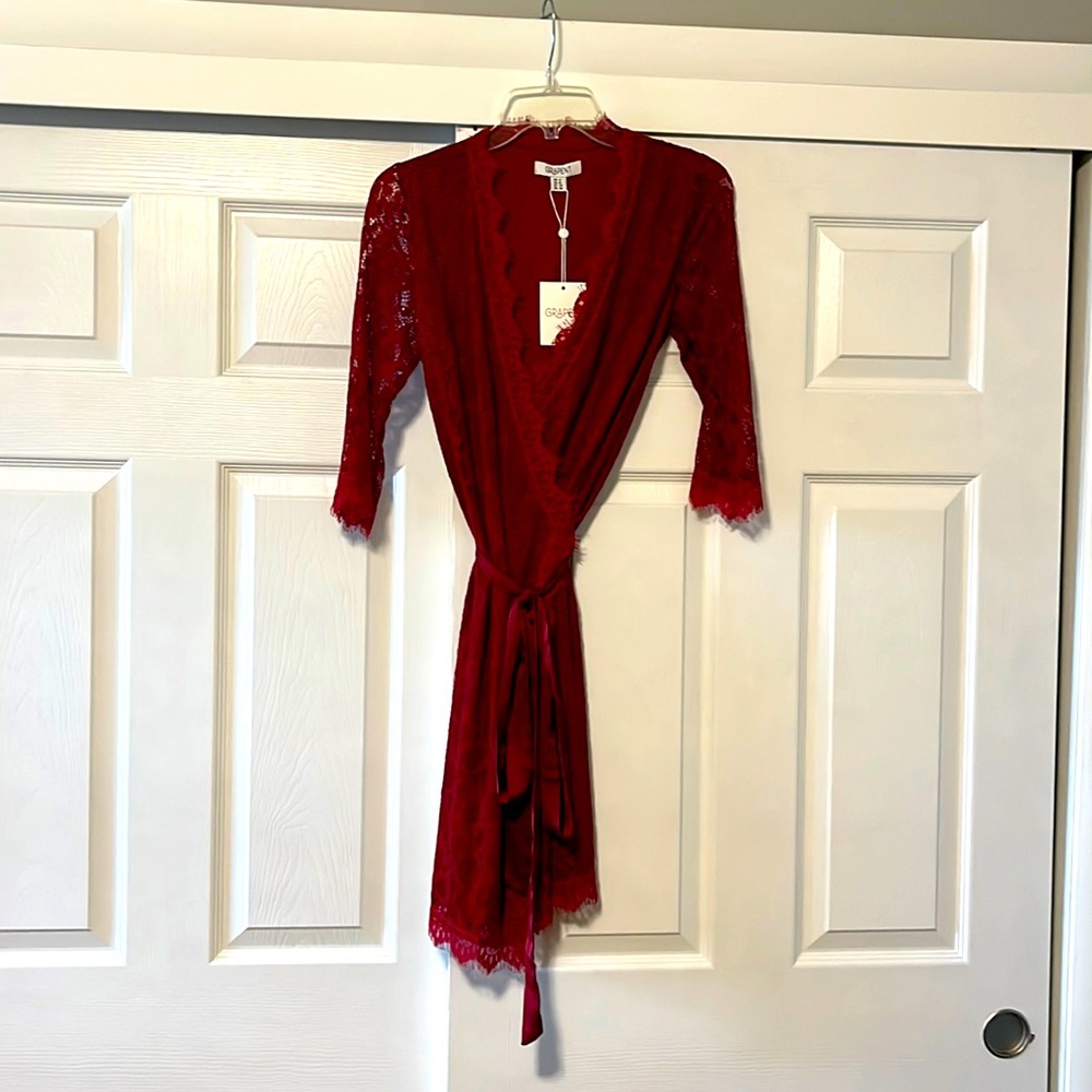 Red lace wrap dress